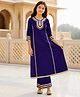 FlyFinns Silk Woven Three Fourth Sleeves Lace Embellished Kurti & Palazzo Set - Violet