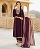 FlyFinns Silk Woven Three Fourth Sleeves Lace Embellished Kurti & Palazzo With Dupatta Set - Wine