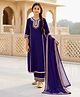 FlyFinns Silk Woven Three Fourth Sleeves Lace Embellished Kurti & Palazzo With Dupatta Set - Violet