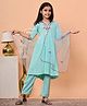FlyFinns Rayon Woven Three Fourth Sleeves Floral Embroidered Kurti & Pants With Dupatta Set - Sky Blue