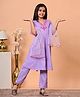 FlyFinns Rayon Woven Three Fourth Sleeves Floral Embroidered Kurti & Pants With Dupatta Set - Lavender
