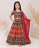 M'andy Cotton Viscose Magenta Printed Lehenga Set With Dupatta- Red