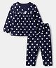 Babyhug Cotton Knit Full Sleeves Co-Ords Front open Top & Pyjama Night Suit With Heart Print in Navy Blue
