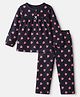 Babyhug Cotton Knit Full Sleeves Co-Ords Front open Top & Pyjama Night Suit With Heart Print in Navy Blue
