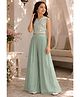 Lagorii Woven Sleeveless Floral Printed & Gota Lace Embellished Top & Palazzo Set - Sea Green
