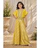 Lagorii Tissue Woven Half Kaftan Sleeves Pearl & Gota Lace Embellished Top & Palazzo Set - Mustard