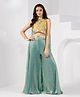Lagorii Chiffon Woven Sleeveless Floral Embroidered & Beads Embellished Top & Palazzo With Dupatta - Sea Green