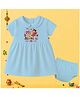 The Peppy Tend 100% Cotton Knit Navratri Theme Half Sleeves My First Navratri Text Printed Dress & Bloomers Set - Blue