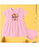 The Peppy Tend 100% Cotton Knit Durga Puja Theme Half Sleeves My First Durga Puja Text Printed Dress & Bloomers Set - Pink