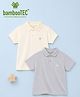 Kidbea Bamboo Knit Pack of 2 Half Sleeves Alphabet K Embroidered Polo Tees - Grey & Cream