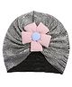 The little lookers Cotton Woven Floral Applique Detailed Turban Cap - Grey - Circumference 36 Cm