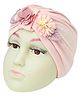 The little lookers Cotton Woven Floral Applique Detailed Turban Cap - Pink - Circumference 36 Cm