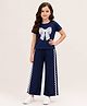 Little Marine Cotton Blend Knit Half Sleeves Bow Printed Tee & Pants Set - Navy Blue