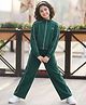 Lil Tomatoes Fleece Knit Full Sleeves The Riding Horse Society Text Printed Winter Sweatjacket & Track Pants Set - Bottle Green