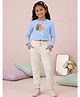 Kiddopanti Cotton Spandex Knit Full Sleeves Mermaid Printed & Sequins Embellished Top & Joggers Set - Light Blue