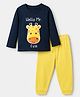 Doodle Poodle 100% Cotton Single Jersey Knit Full Sleeves T-Shirt & Joggers Set With Text & Animal Print - Yellow & Navy Blue