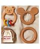 Minimavin Natural Steam Beech Wood Teether & Rattle (Bear Rattle, Bunny, Ring Set of 3)