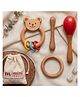 Minimavin Natural Steam Beech Wood Teether & Rattle (Bear Rattle, Maracas, Dumbbell, Ring Set of 4)