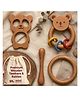 Minimavin Natural Steam Beech Wood Teether & Rattle (Bear Rattle, Panda, Dumbbell, Ring Set of 4)