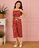 Cutecumber Georgette Woven Sleeveless Floral Printed Coordinating Top & Pants Set - Red