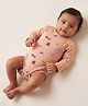 Orange Sugar Cotton Knit Full Sleeves Farm Theme Printed Onesie - Peach