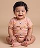 Orange Sugar Cotton Knit Half Sleeves Farm Animals Printed Onesie - Peach