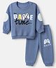 Doodle Poodle 100% Cotton Light Weight Looper Knit Full Sleeves T-Shirt and Jogger with Game Time Print & Applique - Blue