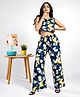 TeenTrums Rayon Woven Sleeveless Lemons Printed Coordinating Top & Palazzo Set - Navy Blue