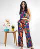 TeenTrums Rayon Woven Sleeveless Abstract Printed Coordinating Top & Pants Set - Blue