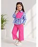 M'andy Knit Full Sleeves Abstract Printed Bow Applique Detailed Shirt & Pants - Pink & Multi Colour
