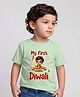 Arvesa Cotton Blend Knit Diwali Theme Half Sleeves My First Diwali Text Printed Tee - Green