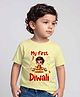 Arvesa Cotton Blend Knit Diwali Theme Half Sleeves My First Diwali Text Printed Tee - Yellow