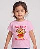 Arvesa Cotton Blend Knit Navratri Theme Half Sleeves My First Navratri Text Printed Tee - Pink
