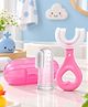 NeonateCare Baby Toothbrush 3 In 1 Silicone Toothbrush Set| Tongue Cleaner + U Shape Toothbrush - ( Pink u shape, Pink finger brush) (pack of 2)