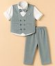 Rikidoos Cotton Woven Corduroy Full Sleeves Three Piece Party Suit With Bow - Sea Green & White