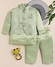 TINY TUX Satin Knit Full Sleeves Solid Kurta Pyjama With Abstract Embroidered Jacket - Green