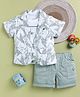 TINY TUX Cotton Knit Half Sleeves Abstract Printed Coat & Shorts Set With Tee - Green