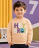 NUSYL Fleece Knit Oversized Full Sleeves Hey Bro Text Printed Sweatshirt - Beige