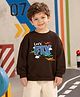 NUSYL Fleece Knit Oversized Full Sleeves Let's Fly Text Printed Sweatshirt - Brown