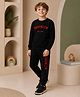 NUSYL Cotton Blend Knit Full Sleeves Brooklyn New York Text Printed Winter Sweatshirt & Joggers Set - Black