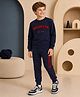 NUSYL Cotton Blend Knit Full Sleeves Brooklyn New York Text Printed Winter Sweatshirt & Joggers Set - Navy Blue