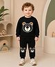 NUSYL Cotton Blend Knit Full Sleeves Teddy Face Printed Winter Sweatshirt & Joggers Set - Black