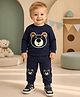 NUSYL Cotton Blend Knit Full Sleeves Teddy Face Printed Winter Sweatshirt & Joggers Set - Navy Blue