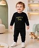 NUSYL Cotton Blend Knit Full Sleeves Daddys Boy Text Printed Winter Sweatshirt & Joggers Set - Black