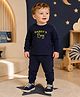 NUSYL Cotton Blend Knit Full Sleeves Daddys Boy Text Printed Winter Sweatshirt & Joggers Set - Navy Blue