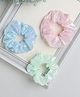 Tia Hair Accessories Set of 3 Solid Scrunchies - Bay Pink Light Blue & Light Green