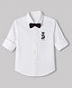 US Polo Assn 100% Cotton Woven Full Sleeves Solid Shirt and Bow Tie with Dog Embroidery - White
