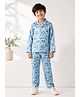House of Raavi Satin Woven Full Sleeves Panda Printed Coordinating Shirt & Pajama Night Suit - Sky Blue