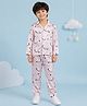House of Raavi Satin Woven Full Sleeves Saturn Printed Coordinating Shirt & Pajama Night Suit - Pink