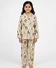 House of Raavi Cotton Woven Full Sleeves Animals Printed Coordinating Shirt & Pajama Night Suit - Beige